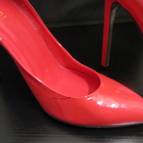 Gucci Stiletto's Tomato Red Leather Pumps / Heels Size 8 US - Picture 8 of 8